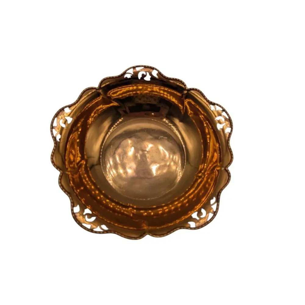 Vintage Copper mastropietro Italy Decorative Bowl With Ornate Scalloped Edge Des